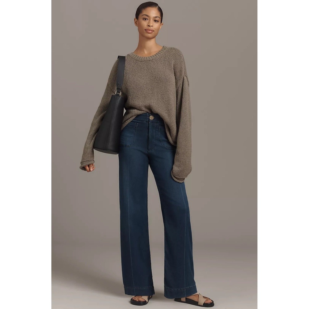 Anthropologie Maeve The Colette Full Length Wide Leg Jeans Dark Cozy Wash 24P